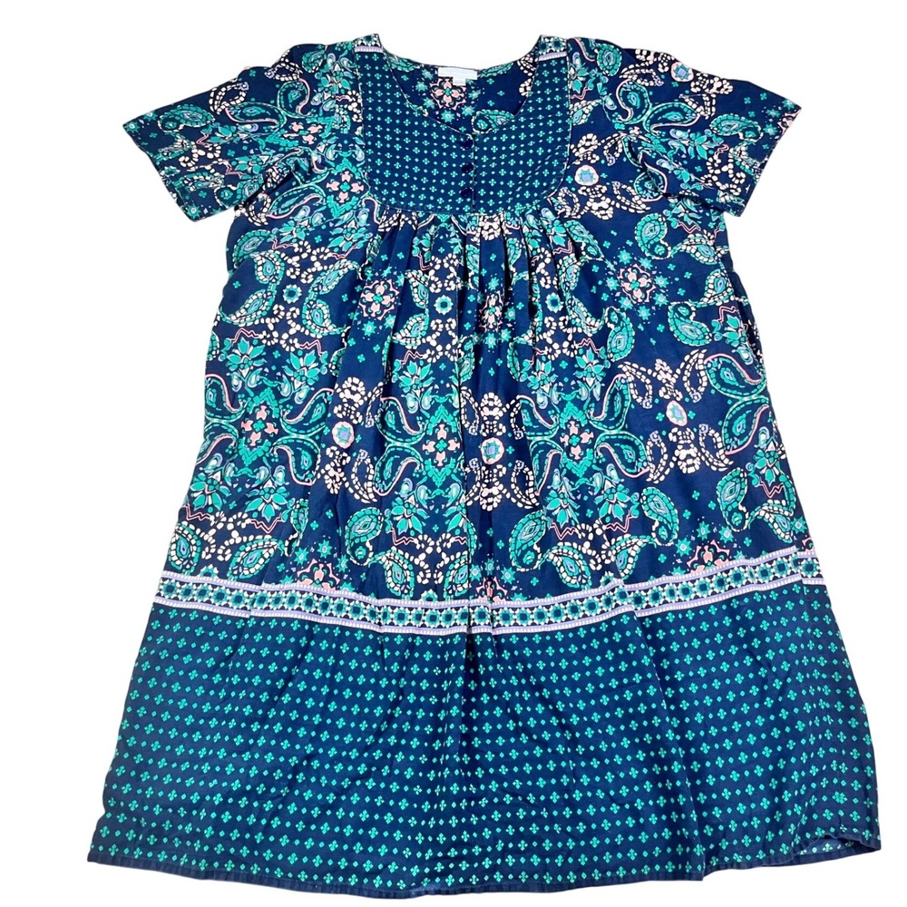 Only Necessities Womens 2X Blue Paisley Cotton Muumuu House Dress Lounger 26/28